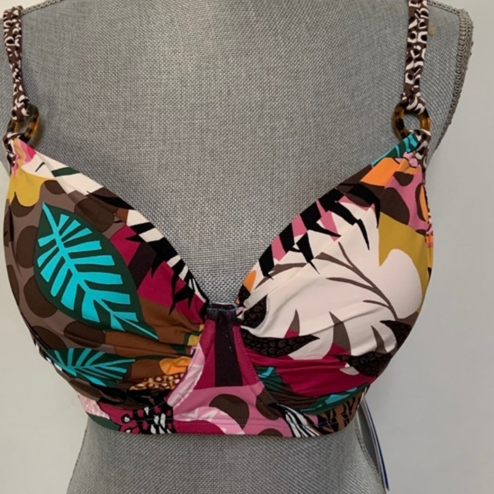 BLEU ROD BEATTIE Run Wild Tropical Leaf Print Bikini Top Multi-color EUC - Picture 4 of 6